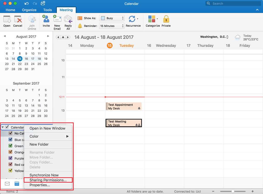 view calendars side by side in outlook 2016 for mac